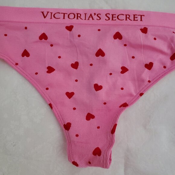 BUNDLE OF Victorias Secret Pink Hearts Thong & Red Silk & String Thong - Size L - Picture 5 of 10